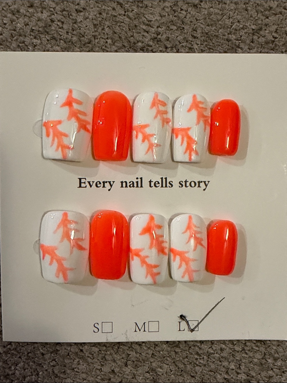 White & Neon Orange handmade acrylic Press-On Nail Set